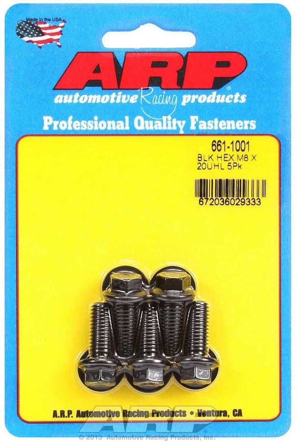 ARP 8mm x 1.25 x 20mm Hex Head Bolt Set Black Oxide Chromoly 5 Pack