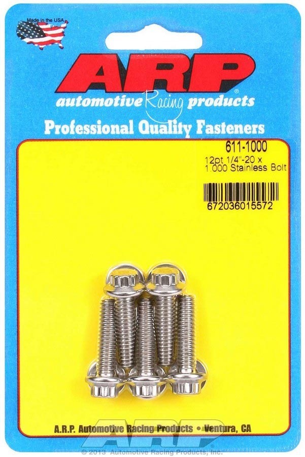 ARP Stainless Steel Bolt Kit 1/4-20 x 1in 12 Point Polished Universal Set of 5