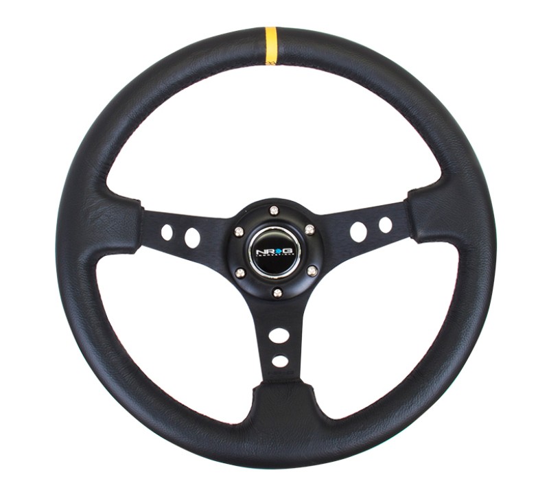 NRG Universal Reinforced Steering Wheel 350mm Black Leather with Yellow Mark