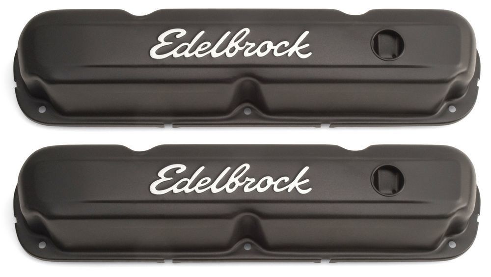 Edelbrock 4473 Signature Series Valve Covers SBC Mopar Black Steel Pair
