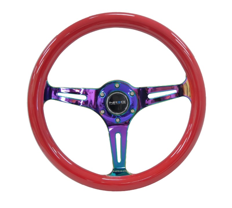 NRG Classic Steering Wheel For Universal 350mm Wood Grain Red Grip ST-015MC-RD