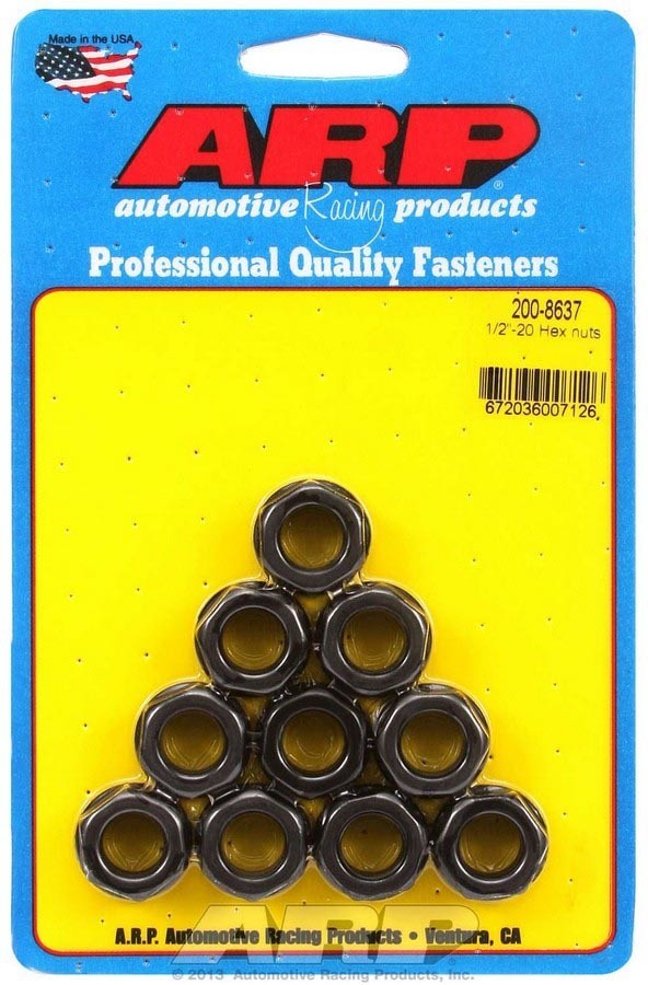 ARP Hex Nuts 1/2-20 Thread 3/4 in Hex Head Chromoly Black Oxide - Set of 10