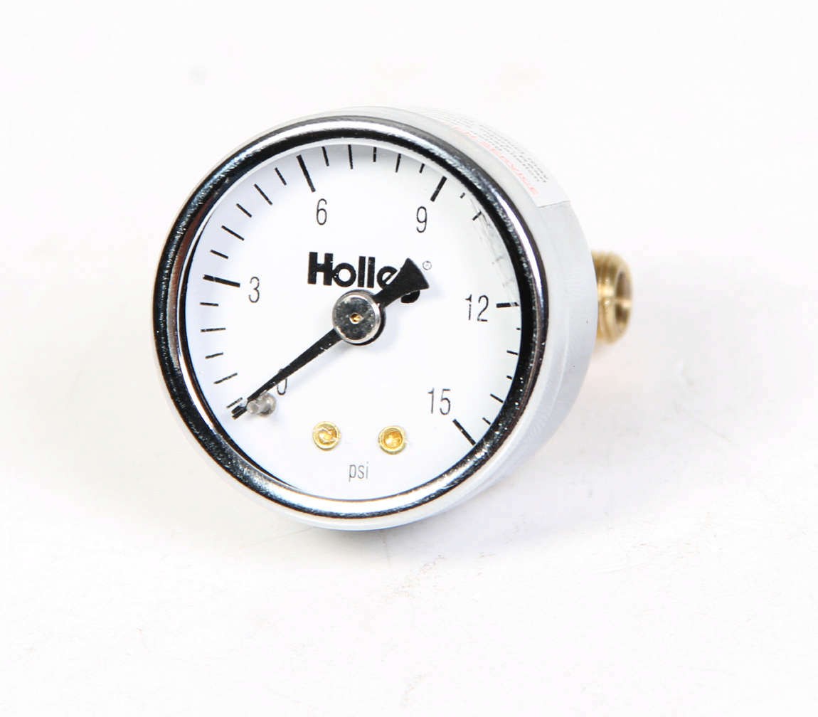 Holley 26-500 Fuel Pressure Gauge 0-15 PSI Mechanical Analog 1.5" White Face