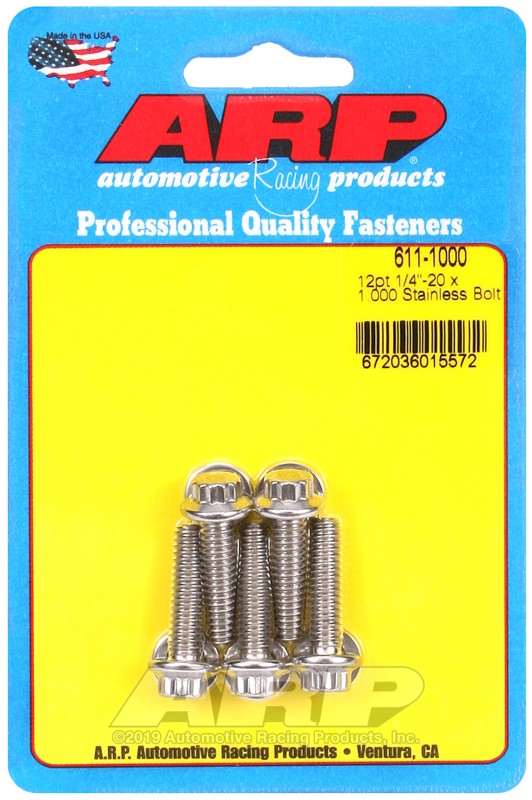 ARP 6111000 1/4-20 Hex Bolts 1 Inch Pack of 5 Grade Fasteners