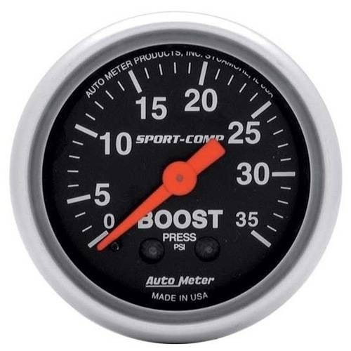 Auto Meter 3304 Sport-Comp Boost Gauge 2-1/16 Inch Turbo PSI Meter