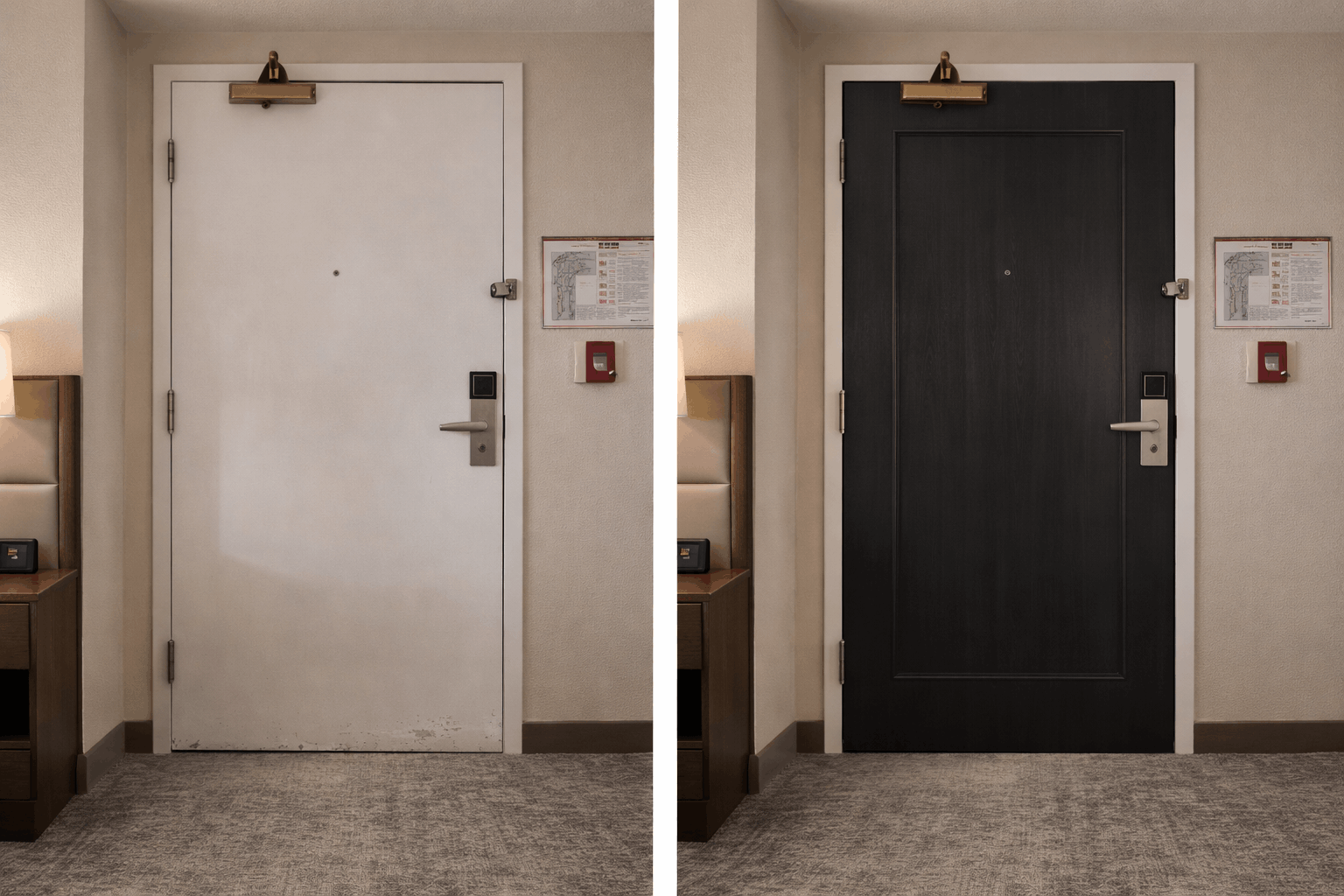 Fire door refinished with fire-rated architectural film
