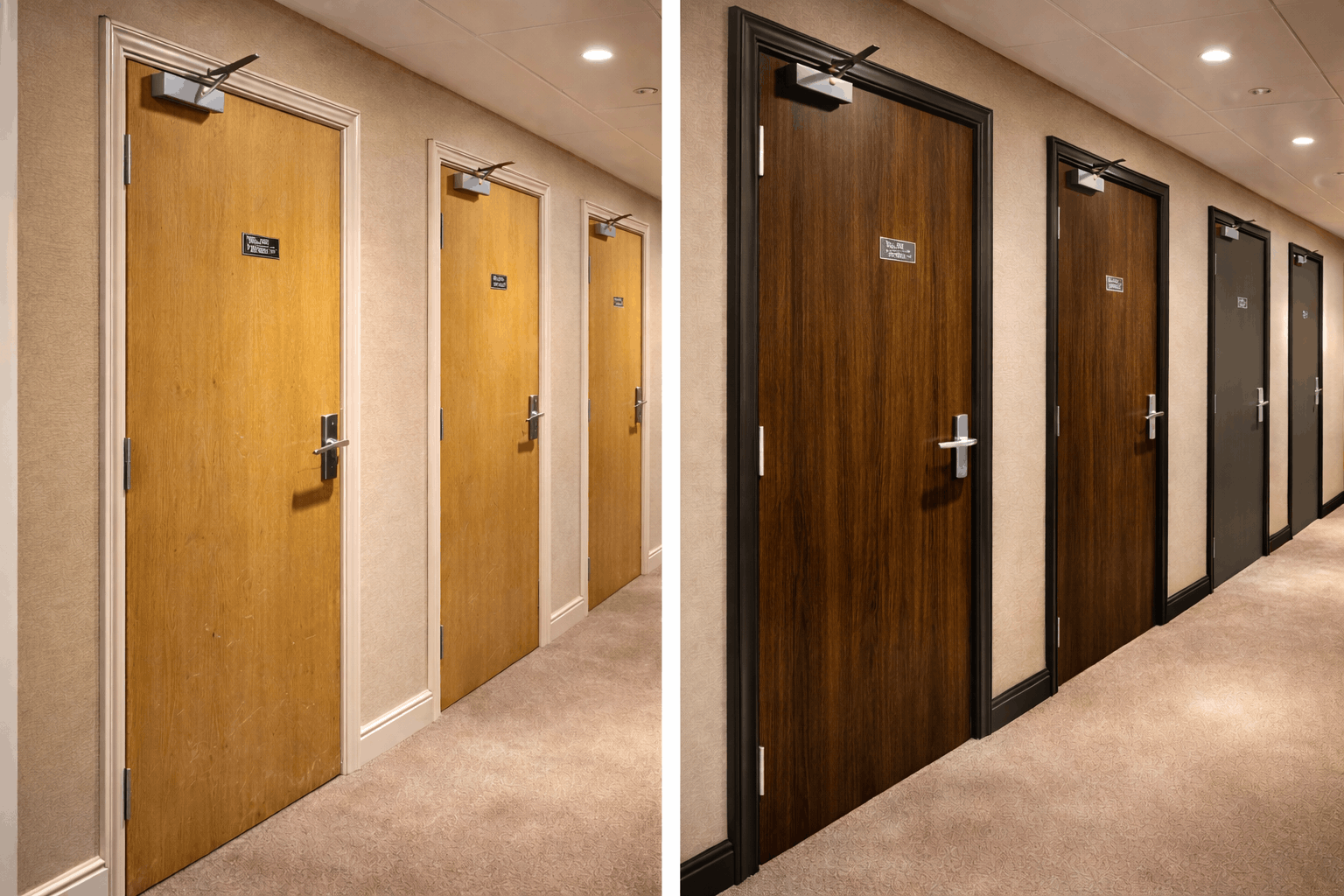 Internal doors refinished with wood-effect architectural film