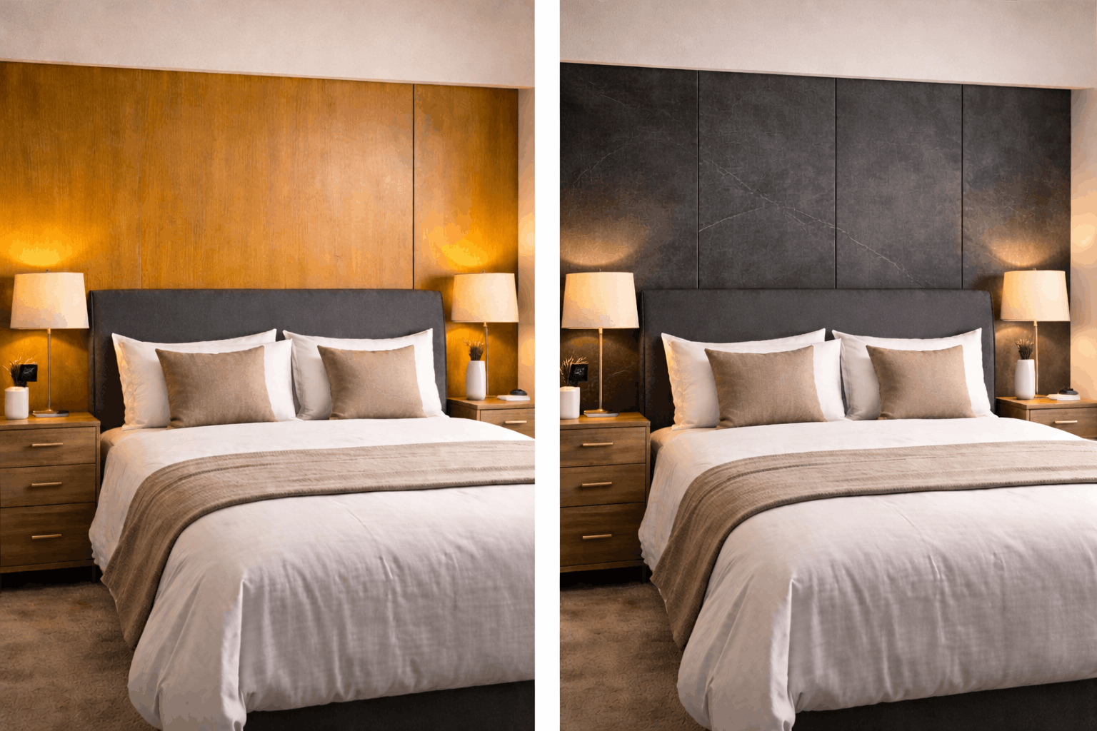 Hotel bedroom headboards refinished with architectural film