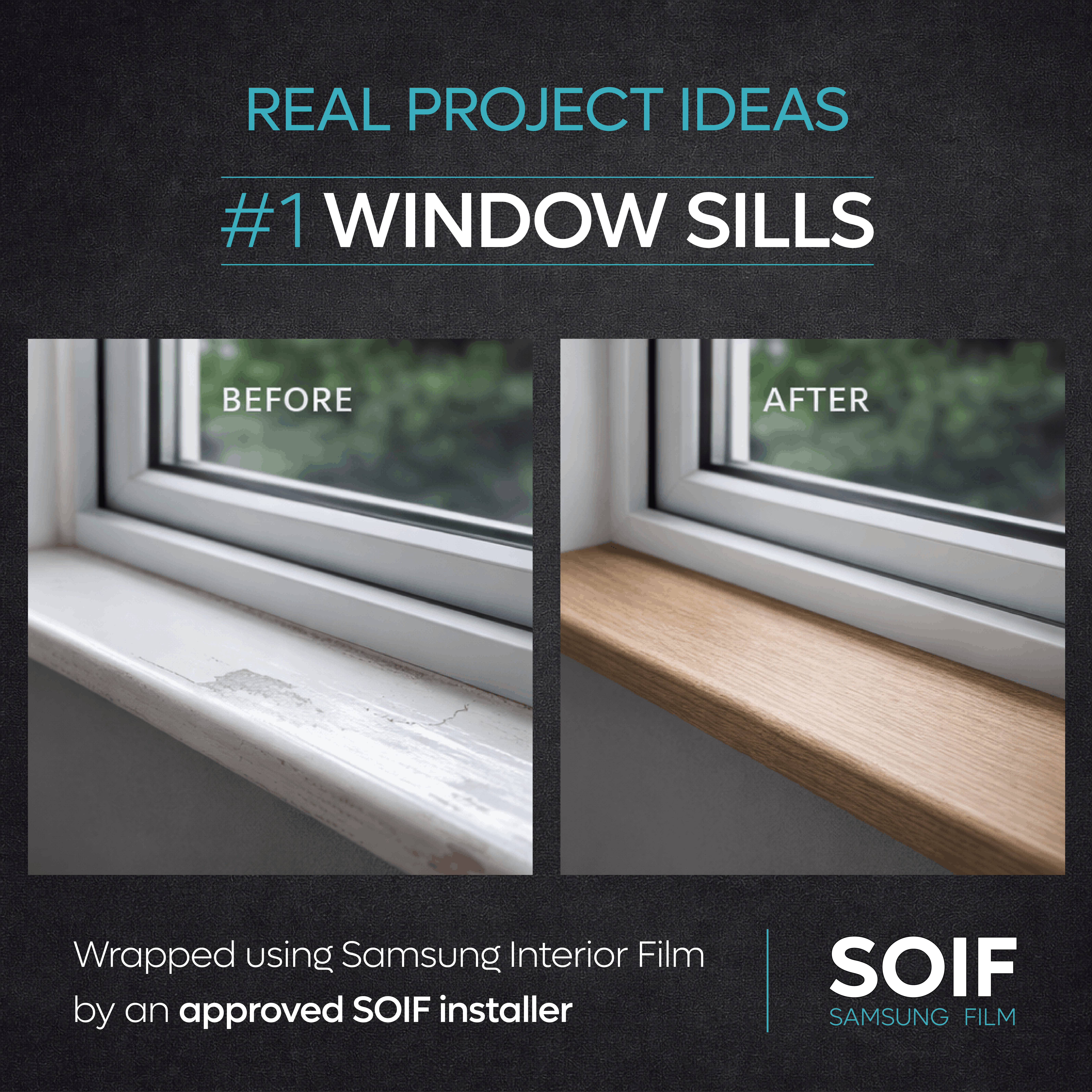Window Sill before and after wrap – Samsung Interior Film