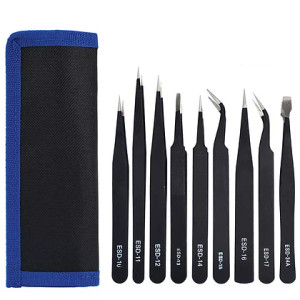 IckySticky 9 Piece Precision Tweezer Set W/Bag