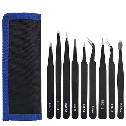 IckySticky 9 Piece Precision Tweezer Set W/Bag