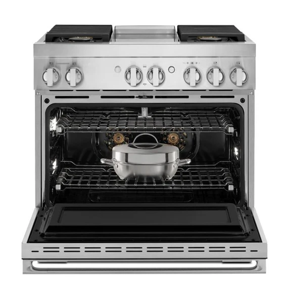 Jennair® 36" NOIR™ Dual-Fuel Professional-Style Range with Chrome-Infused Griddle JDRP536HM