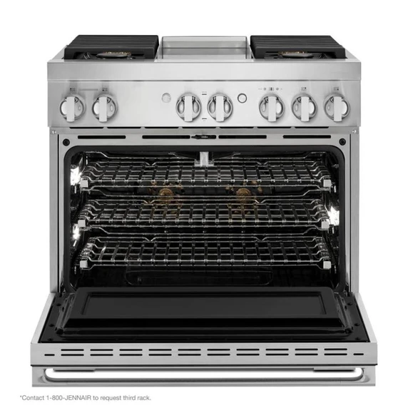 Jennair® 36" NOIR™ Dual-Fuel Professional-Style Range with Chrome-Infused Griddle JDRP536HM