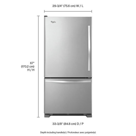 Whirlpool® Bottom-Freezer Refrigerator with Freezer Drawer 30-inches wide WRB329LFBM