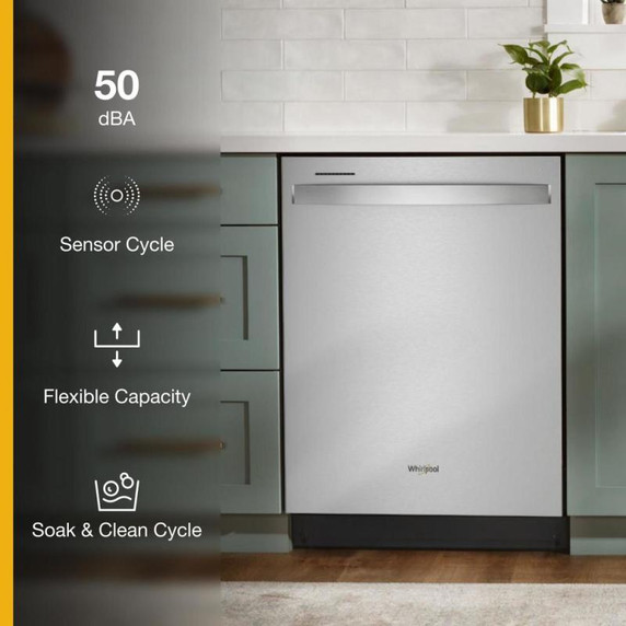 Whirlpool® 24” Stainless Steel Dishwasher with AI Intelligent Wash and Tall Top Rack WDT740SALZ