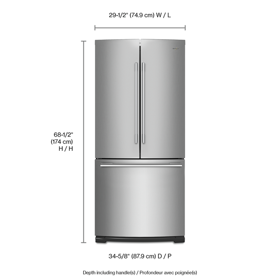 Whirlpool® 30-inch Wide Contemporary Handle French Door Refrigerator - 20 cu. ft. WRFA60SFHZ