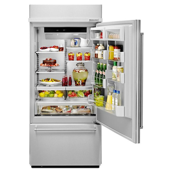 Kitchenaid® 20.9 Cu. Ft. 36" Width Built-In Stainless Bottom Mount Refrigerator with Platinum Interior Design KBBR306ESS