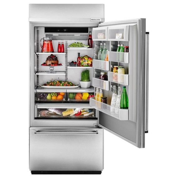 Kitchenaid® 20.9 Cu. Ft. 36" Width Built-In Stainless Bottom Mount Refrigerator with Platinum Interior Design KBBR306ESS