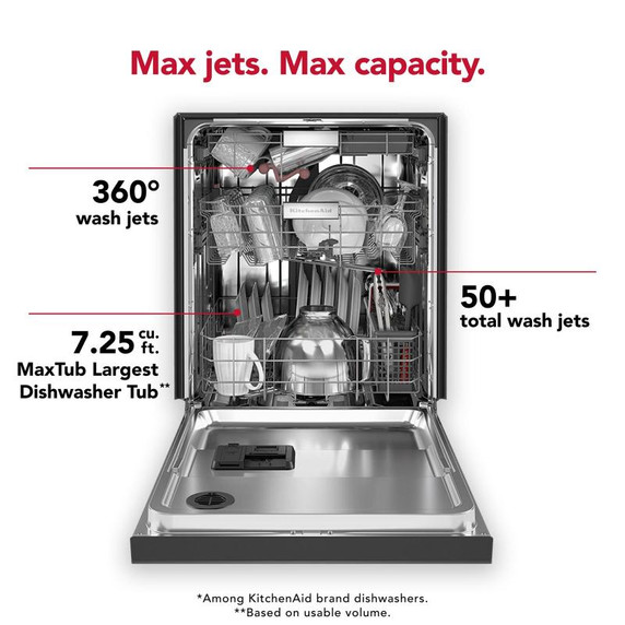 Kitchenaid® 44 dBA Dishwasher in PrintShield™ Finish with 360° Max Jets™ Third Rack KDFM404KBS