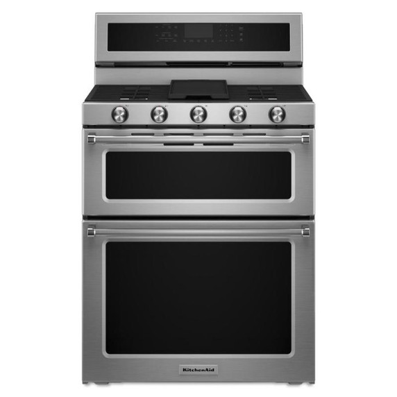 Kitchenaid® 30-Inch 5 Burner Gas Double Oven Convection Range KFGD500ESS