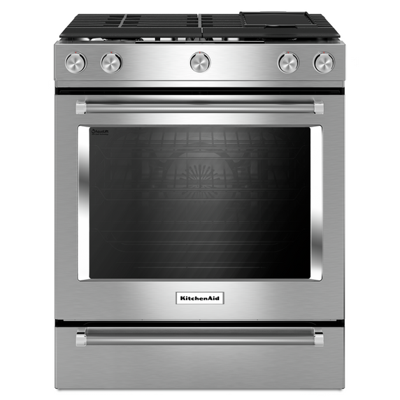 Kitchenaid® 30-Inch 5 Burner Gas Convection Slide-In Range with Baking Drawer KSGB900ESS