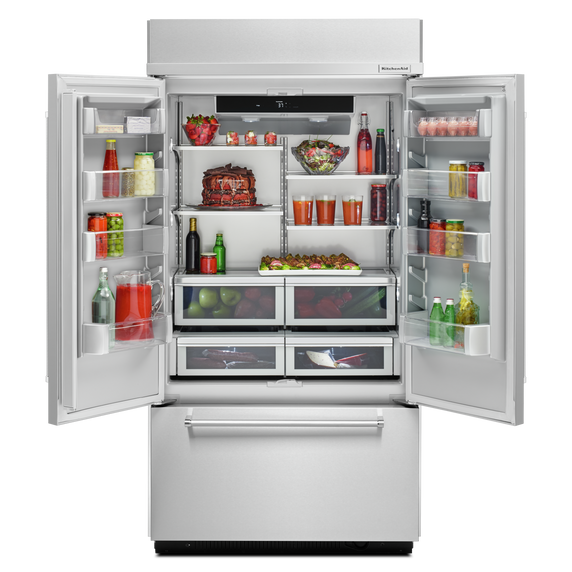 Kitchenaid® 24.2 Cu. Ft. 42 Width Built-In Panel Ready French Door Refrigerator with Platinum Interior Design KBFN502EPA