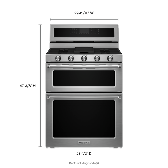 Kitchenaid® 30-Inch 5 Burner Dual Fuel Double Oven Convection Range KFDD500ESS