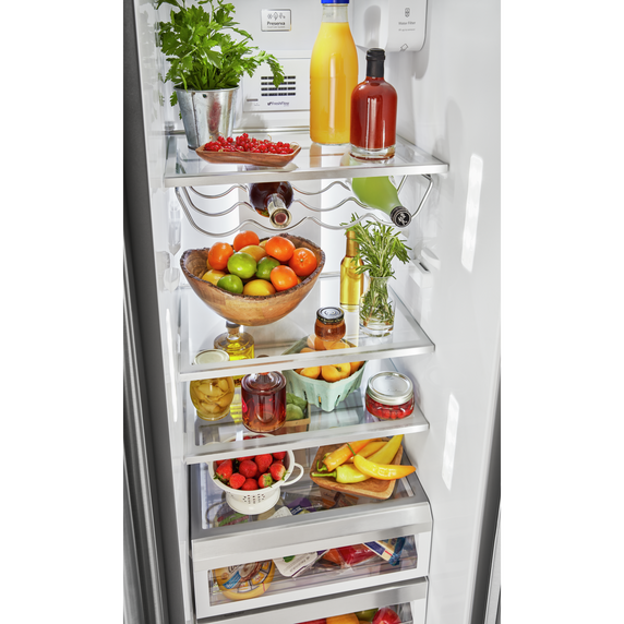 Kitchenaid® 19.9 cu ft. Counter-Depth Side-by-Side Refrigerator with Exterior Ice and Water and PrintShield™ finish KRSC700HPS