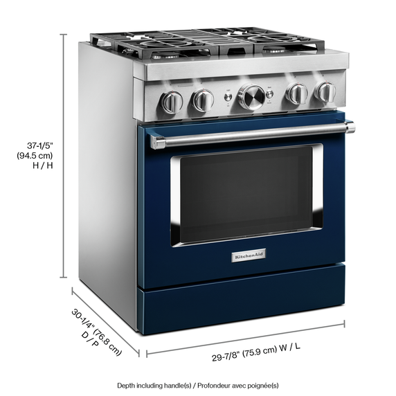 KitchenAid® 30'' Smart Commercial-Style Dual Fuel Range with 4 Burners KFDC500JIB