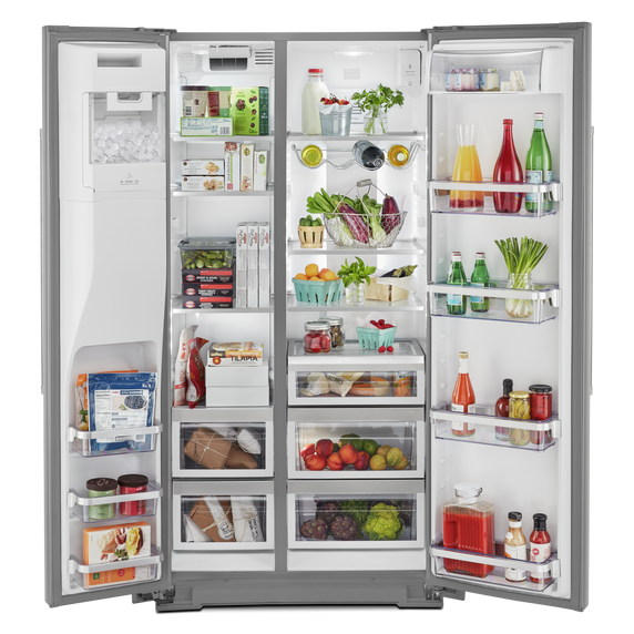 Kitchenaid® 22.6 cu ft. Counter-Depth Side-by-Side Refrigerator with Exterior Ice and Water and PrintShield™ finish KRSC703HPS