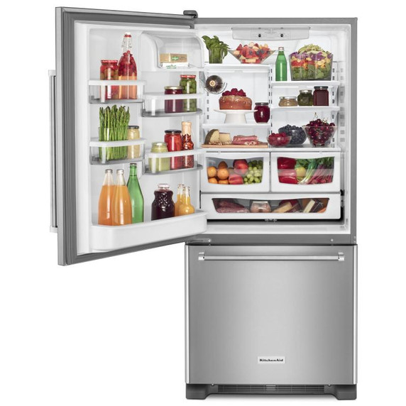 Kitchenaid® 19 cu.ft. 30-Inch Width Full Depth Non Dispense Bottom Mount Refrigerator KRBL109ESS