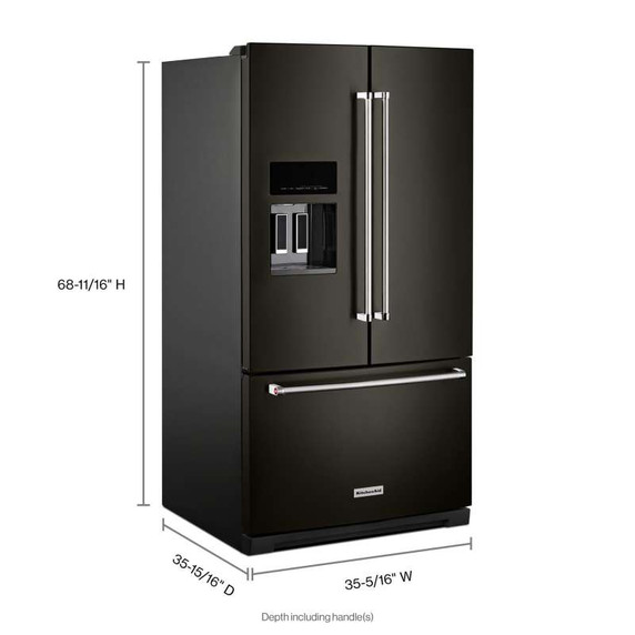 Kitchenaid® 26.8 Cu. Ft. Standard-Depth French Door Refrigerator with Exterior Ice and Water Dispenser KRFF577KBS