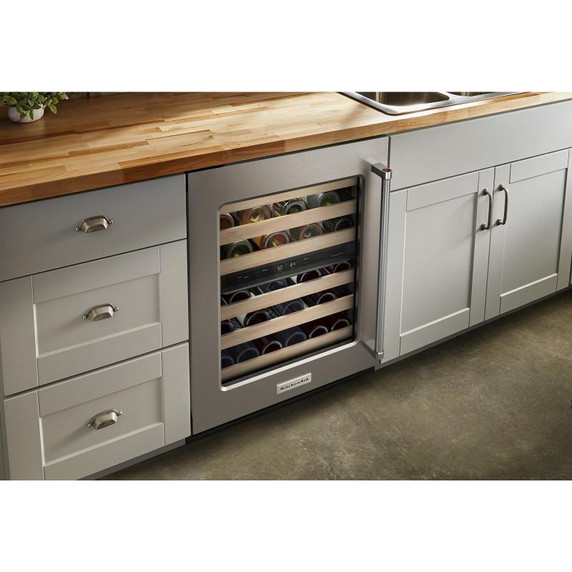 Kitchenaid® 24" Undercounter Wine Cellar with Glass Door and Wood-Front Racks KUWL214KSB