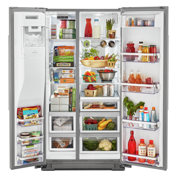 Kitchenaid® 24.8 cu ft. Side-by-Side Refrigerator with Exterior Ice and Water and PrintShield™ finish KRSF705HPS