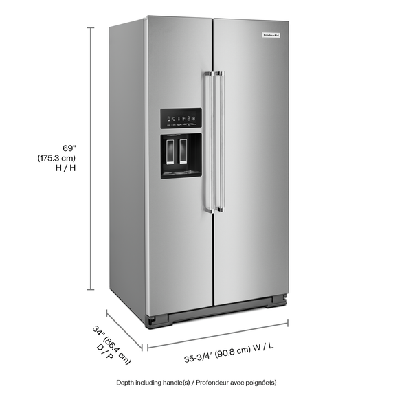 Kitchenaid® 24.8 cu ft. Side-by-Side Refrigerator with Exterior Ice and Water and PrintShield™ finish KRSF705HPS