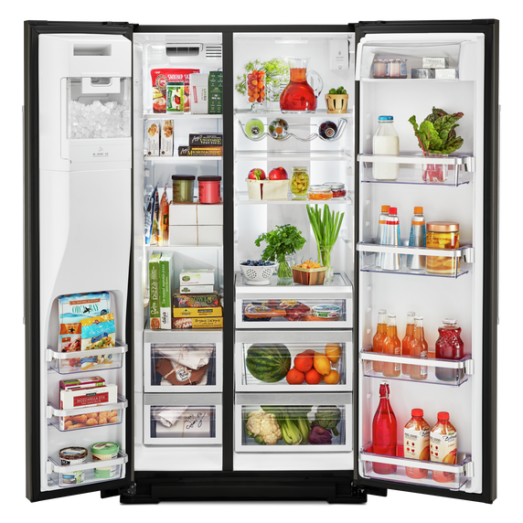 Kitchenaid® 19.9 cu ft. Counter-Depth Side-by-Side Refrigerator with Exterior Ice and Water and PrintShield™ finish KRSC700HBS