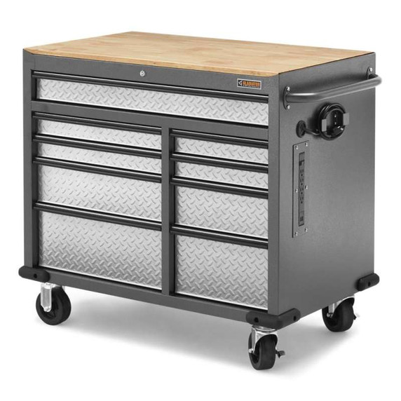 Gladiator® Premier 41 inch (104.1 cm) 9-drawer Mobile Tool Workbench with Solid Wood Top GAMT41HWJG