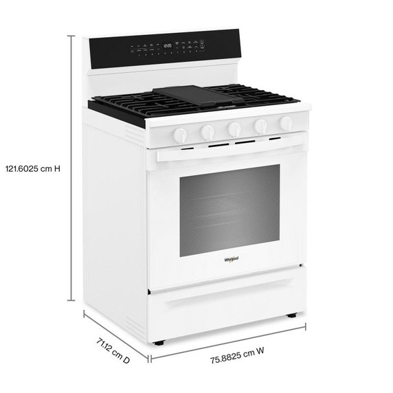 Whirlpool® 30-inch Smart Gas Range with Air Cooking Technology, Steam/Self Cleaning, Rapid Preheat 5.3 CuFt Capacity WFGS7530RW