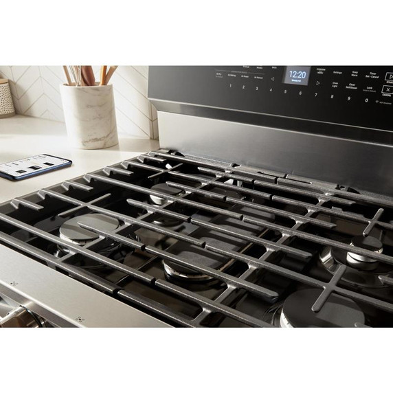 Whirlpool® 30-inch Smart Gas Range with Air Cooking Technology, Steam/Self Cleaning, Rapid Preheat 5.3 CuFt Capacity WFGS7530RB