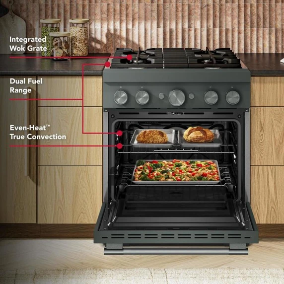 KitchenAid® 30-Inch 4 Burner Commercial-Style Dual Fuel Range with No Preheat Air Fry Mode KFDS930SJP