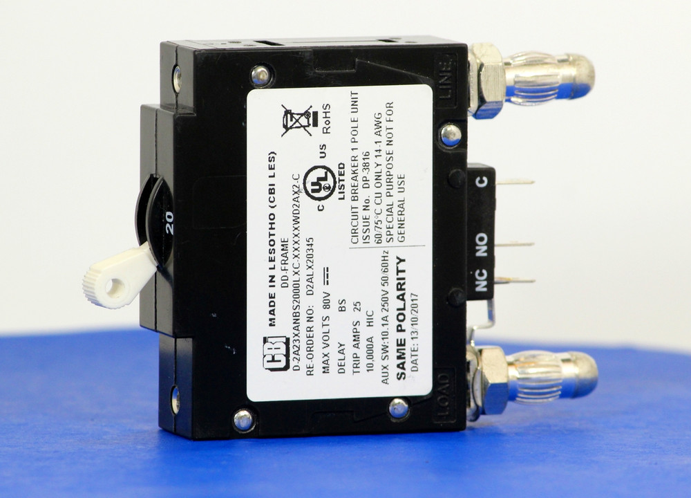 D2ALX20345 (1 Pole, 20A, 80VDC, Plug-In Terminals, Series Mid-Trip w/alarm, UL Listed (UL 489))