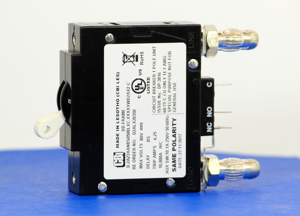 D2ALX20350 (1 Pole, 5A, 80VDC, Plug-In Terminals, Series Mid-Trip w/alarm, UL Listed (UL 489))