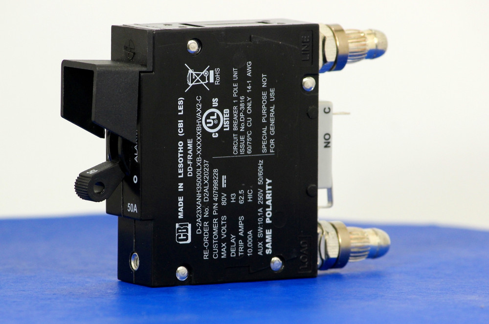 D2ALX20237 (1 Pole, 50A, 80VDC, Plug-In Terminals, Series Mid-Trip w/alarm, UL Listed (UL 489))