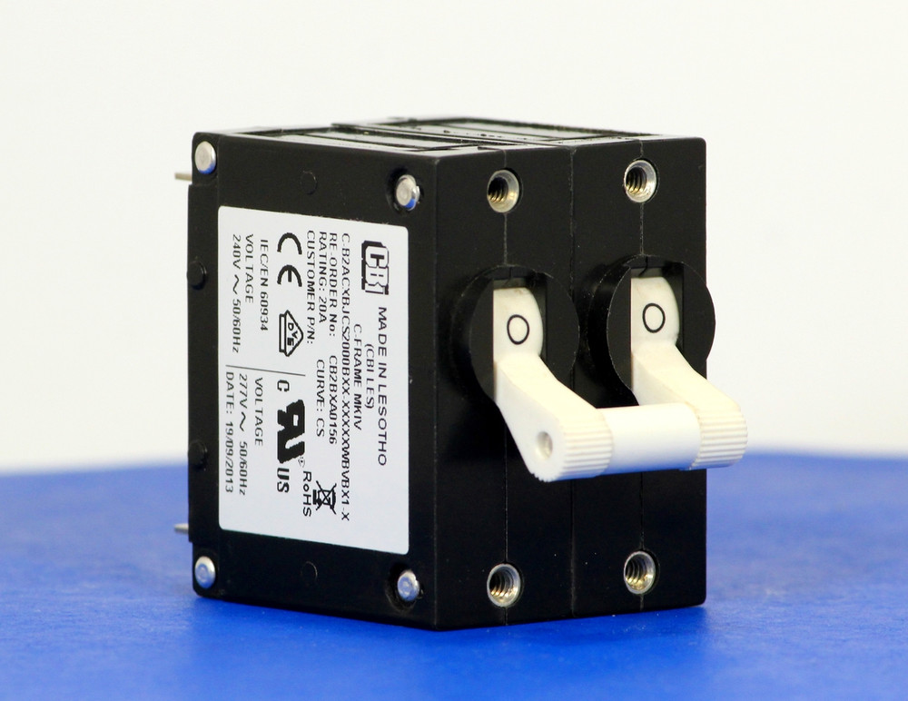 CB2BXA0156 (2 Pole, 20A, 240VAC, Quick Connect Terminal, Series Trip, UL Recognized (UL 1077))