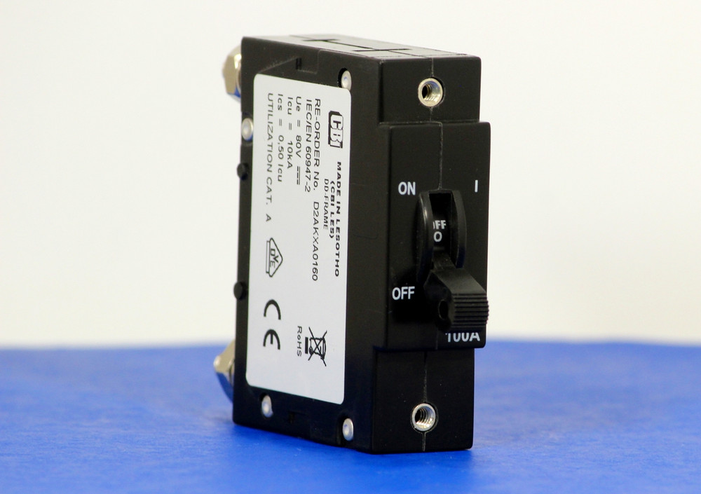 D2AKXA0160 (1 Pole, 100A, 80VDC, Stud Terminals, Series Trip w/Aux, UL Listed (UL 489))