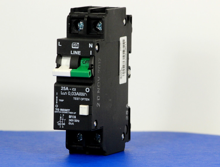 QF17A25 (1 Pole + Neutral, 25A, 240VAC, UL 1053, GFI/ Earth Leakage)