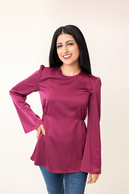 Bell-Sleeve Satin Blouse (2 Colors)