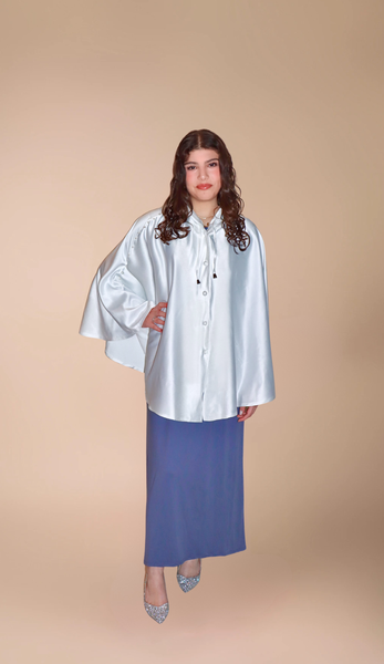 Drawstring Hooded Cape (White)