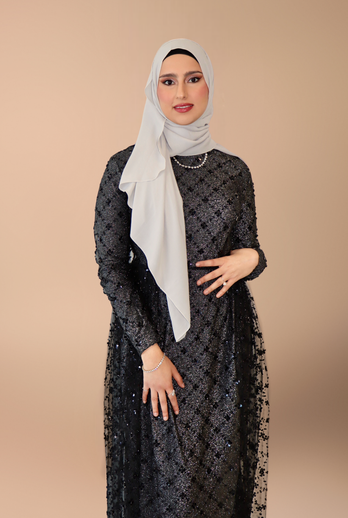 sparkle black modest long sleeve muslim hijabi hijab maxi sparkle shimmer wedding engagement new years gown dress