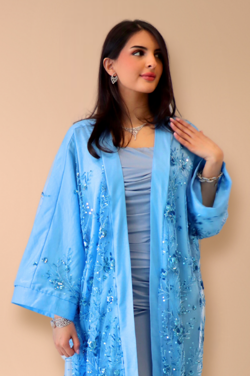 blue sparkle beaded embroidery abaya abayas kaftan modest long sleeve maxi dress muslim hijab hijabi desi pakistani indian fashion wedding engagement party